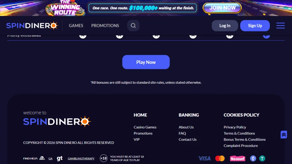 SpinDinero Casino Registration